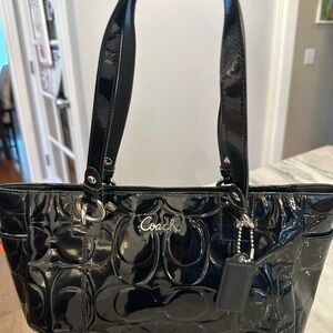 Coach Glossy Black Patent Leather Tote